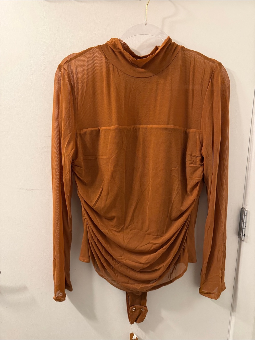 Rust Sheer Long Sleeve Mock Neck Ruched Bodysuit Sz 2XL